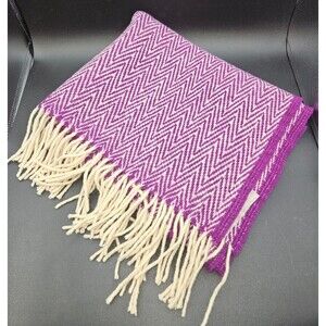 Chi Coracao Wool Oversize Scarf Purple Zig Zag 66" × 23" Portugal